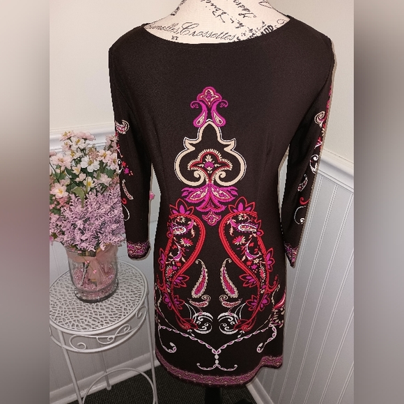 London Times Women's Brown Mini Dress Size 6 3/4 Sleeves - Picture 11 of 13